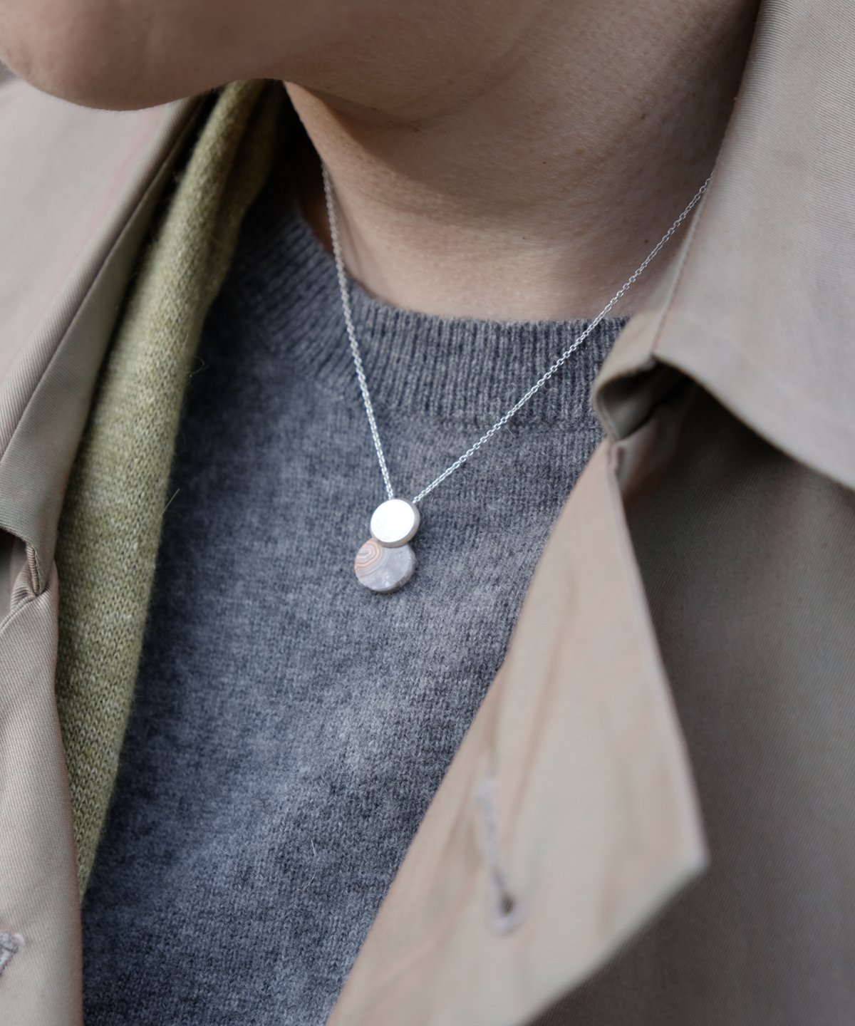 【匿名配送】agate レース調ネックレス Halos Necklace (S) レースアゲート | 鶫 tsugumi 銀小物製作所