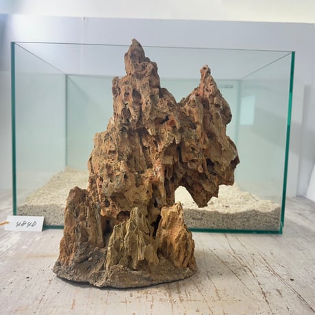 気孔石山（美型） 一点物の水槽オブジェ No. 4840  (45cm水槽)(W約26cm/H約29cm)