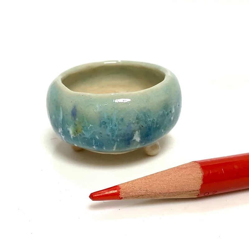 ミニ盆栽鉢 玉木啓子造 No.122 青ビードロ釉丸鉢 | 流木専門店の