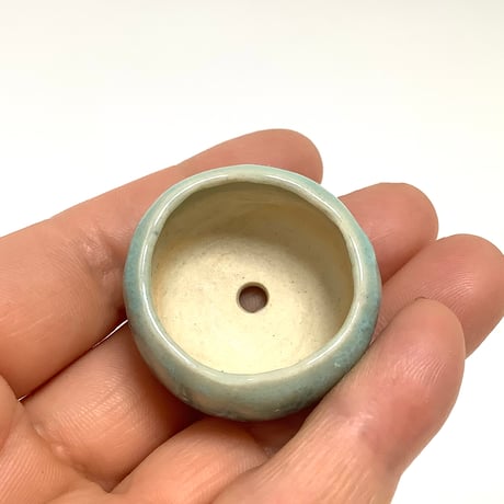 ミニ盆栽鉢 玉木啓子造 No.122 青ビードロ釉丸鉢