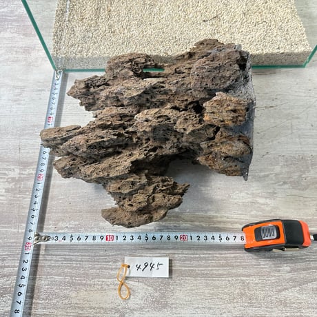 気孔石山（幅大きめ）（美型） 一点物の水槽オブジェ No. 4945  (45cm水槽)(W約28cm/H約28cm)