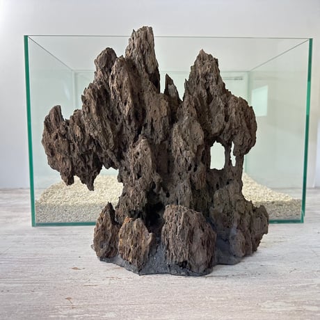 気孔石山（幅大きめ）（美型） 一点物の水槽オブジェ No. 4945  (45cm水槽)(W約28cm/H約28cm)