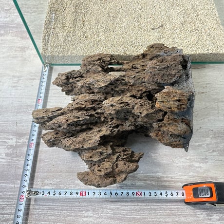 気孔石山（幅大きめ）（美型） 一点物の水槽オブジェ No. 4945  (45cm水槽)(W約28cm/H約28cm)