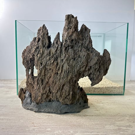 気孔石山（幅大きめ）（美型） 一点物の水槽オブジェ No. 4945  (45cm水槽)(W約28cm/H約28cm)