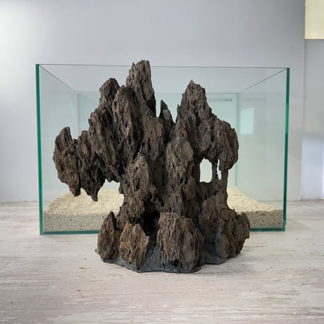 気孔石山（幅大きめ）（美型） 一点物の水槽オブジェ No. 4945  (45cm水槽)(W約28cm/H約28cm)