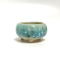 ミニ盆栽鉢 玉木啓子造 No.122 青ビードロ釉丸鉢