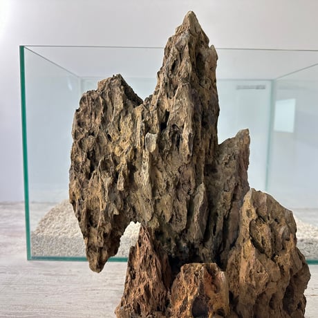 気孔石山（美型） 一点物の水槽オブジェ No. 4946  (45cm水槽)(W約26cm/H約32cm)