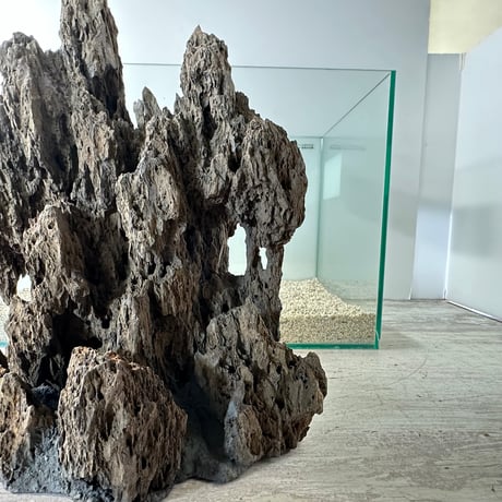 気孔石山（幅大きめ）（美型） 一点物の水槽オブジェ No. 4945  (45cm水槽)(W約28cm/H約28cm)
