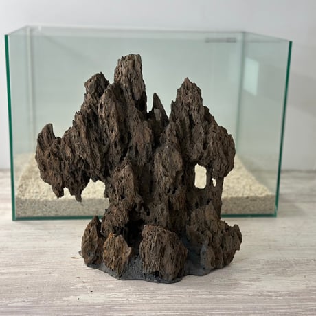 気孔石山（幅大きめ）（美型） 一点物の水槽オブジェ No. 4945  (45cm水槽)(W約28cm/H約28cm)