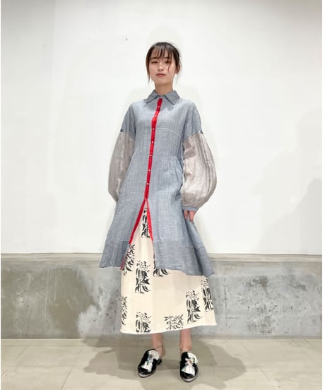 injiriコットン＆袖シルク/ドレス12/Blue