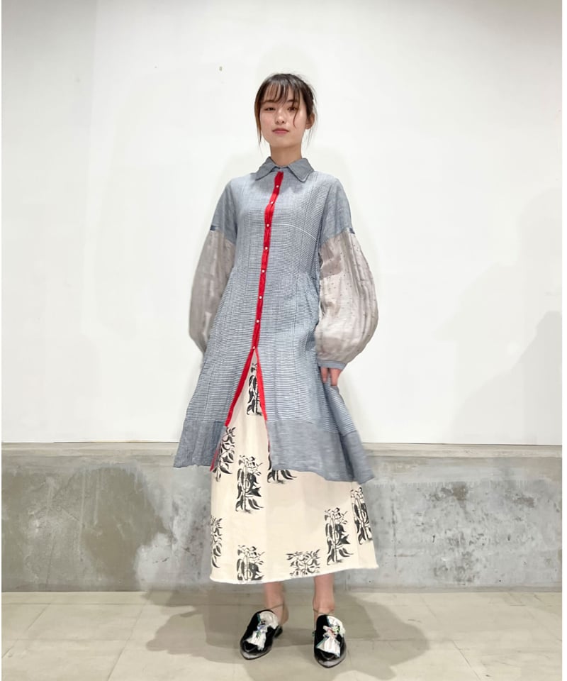 injiriコットン＆袖シルク/ドレス12/Blue | ETTA