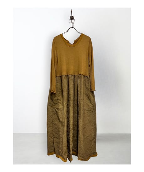 Aequamente/カシミヤ&ウールメタルドレス/Olive brown