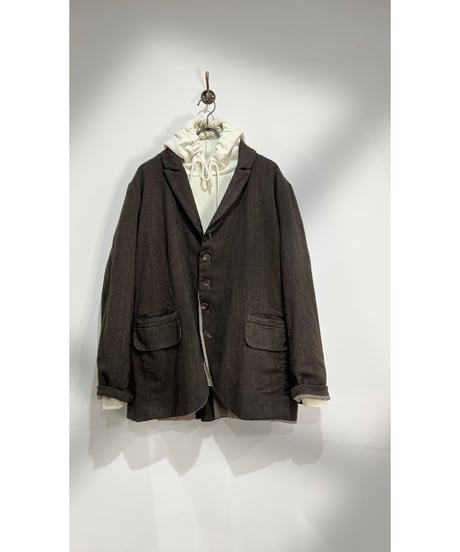 Men'sウールリネンジャケット/HannohWessel/Brown stripes