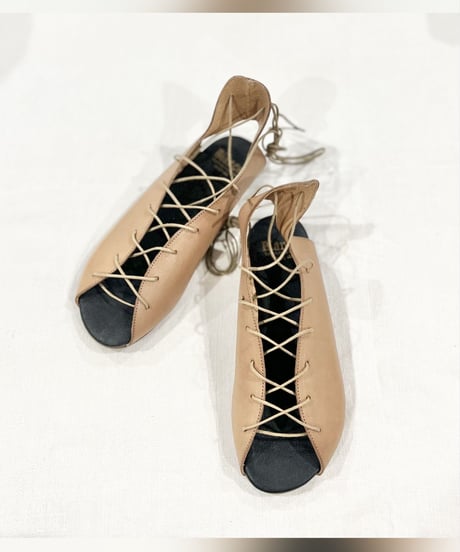 BIANCA/レースアップレザーサンダル/Beige