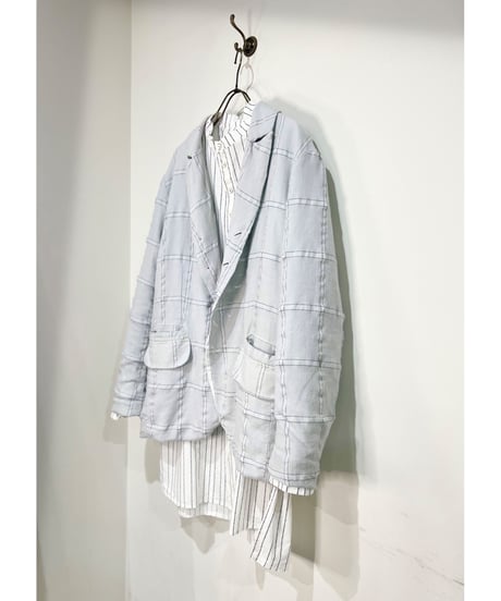 Men'sウールリネンジャケット/HannohWessel/Blue gray check