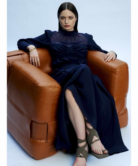 【残り僅か】 TEIJA/スカート/ｽﾑｰｽｸﾚｰﾌﾟSILK100％・ﾈｲﾋﾞｰ