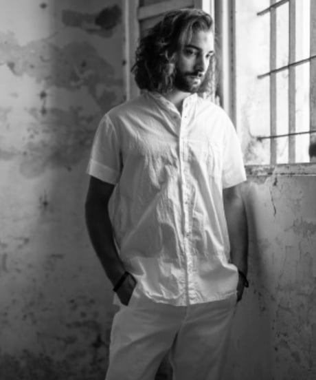 Men'sコットンシャツ(ブラック)/HannohWessel/Mサイズ
