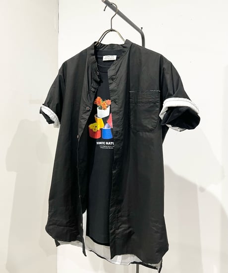 Men'sコットンシャツ(ブラック)/HannohWessel/Mサイズ