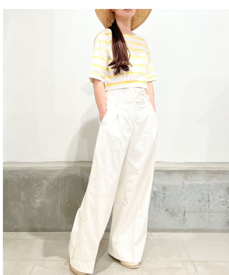 Maretha  Boat Neck top/Yellow stripes