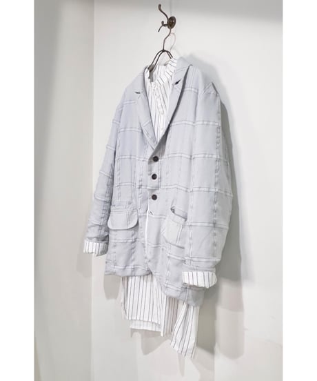 Men'sウールリネンジャケット/HannohWessel/Blue gray check