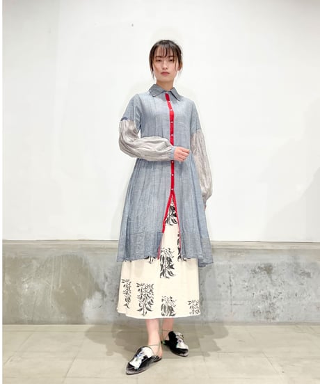 injiriコットン＆袖シルク/ドレス12/Blue