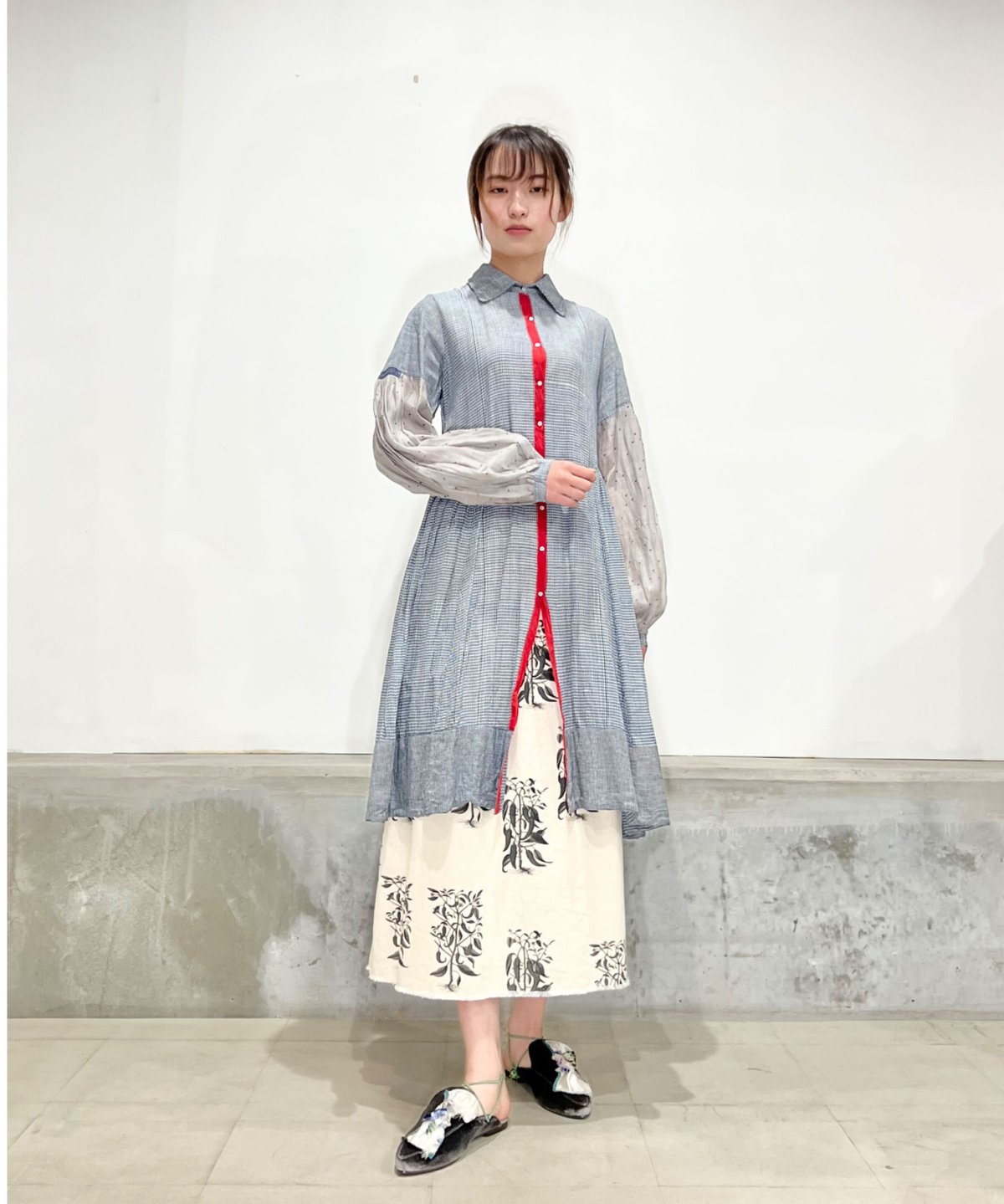 injiriコットン＆袖シルク/ドレス12/Blue | ETTA