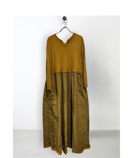 Aequamente/カシミヤ&ウールメタルドレス/Olive brown