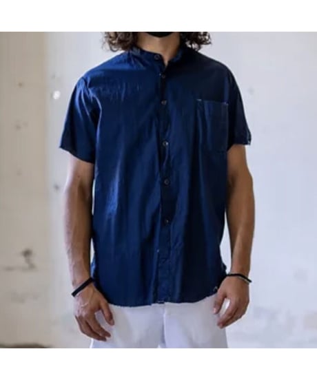 Men'sコットンシャツ(ネイビー)/HannohWessel/Mサイズ