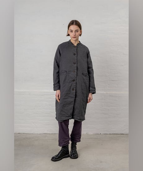 【残り僅か】AEQUAMENTE/コットンリネン＆メタルロングジャケット/チャコールグレー