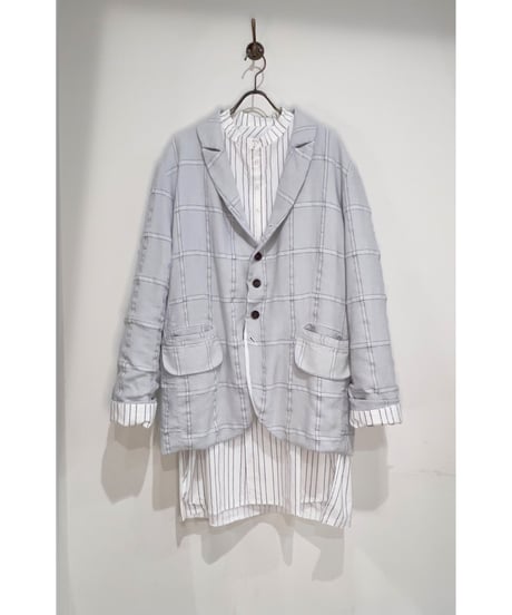 Men'sウールリネンジャケット/HannohWessel/Blue gray check