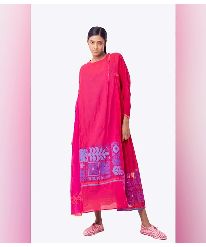 ファッション Injiri インジリ インドカディ ジャムダニの刺繍ワンピース