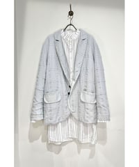 Men'sウールリネンジャケット/HannohWessel/Blue gray check