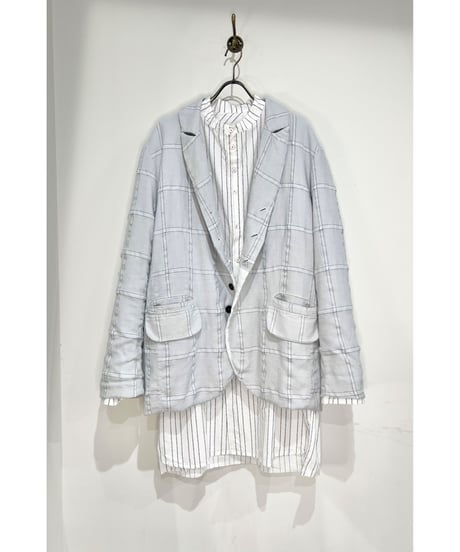 Men'sウールリネンジャケット/HannohWessel/Blue gray check