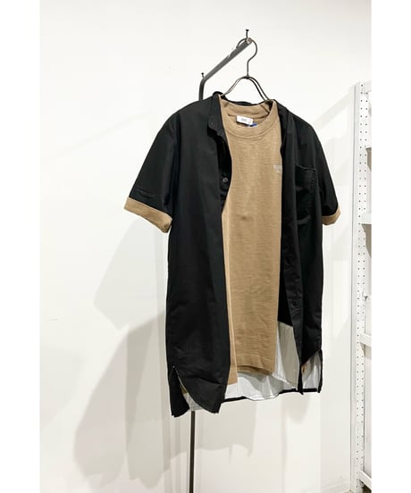 Men'sコットンシャツ(ブラック)/HannohWessel/Mサイズ