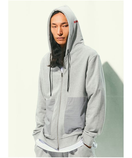Tee Library/フードジップスエットジャケット/グレー