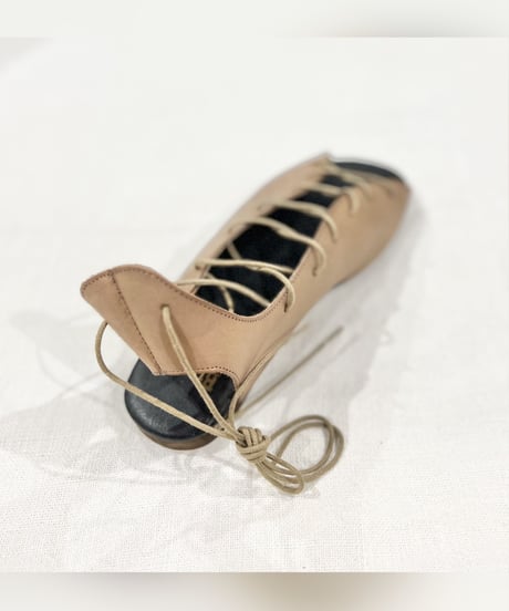 BIANCA/レースアップレザーサンダル/Beige