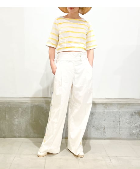 Maretha  Boat Neck top/Yellow stripes