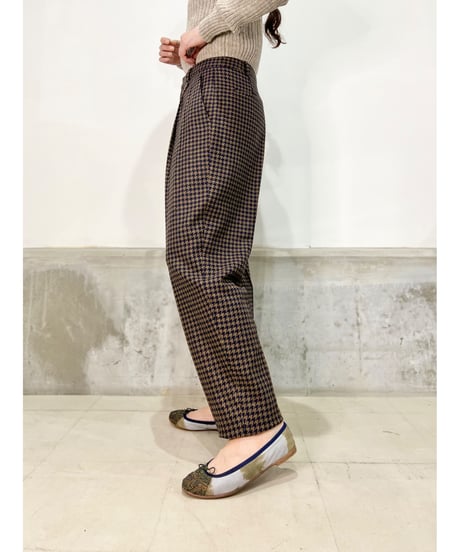CHLOE STORA／千鳥格子ﾃｰﾊﾟｰﾄﾞ／ｳｰﾙﾊﾟﾝﾂ／ﾌﾞﾗｳﾝ