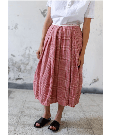Lady'sリネンスカート(レッドチェック)/HannohWessel/36