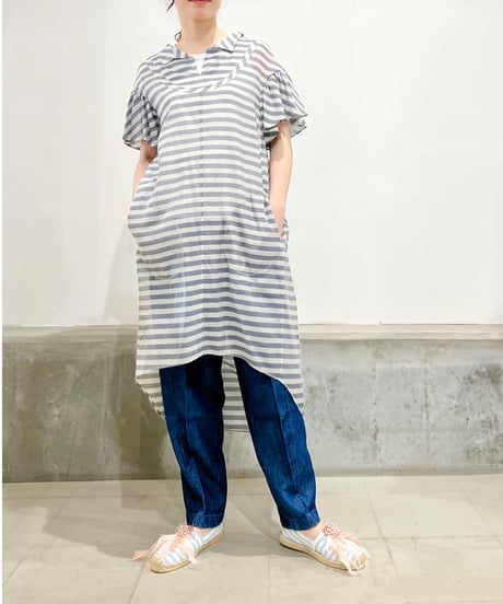 D-due/コットン&シルクワンピース/ブルーボーダー