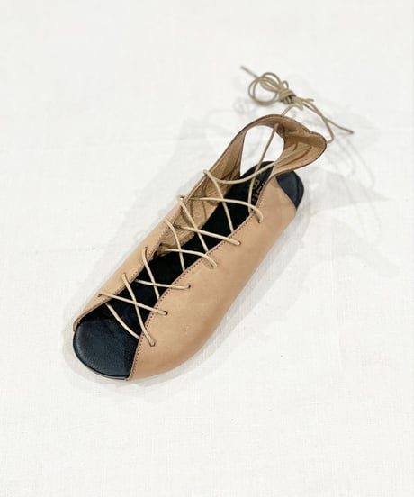 BIANCA/レースアップレザーサンダル/Beige