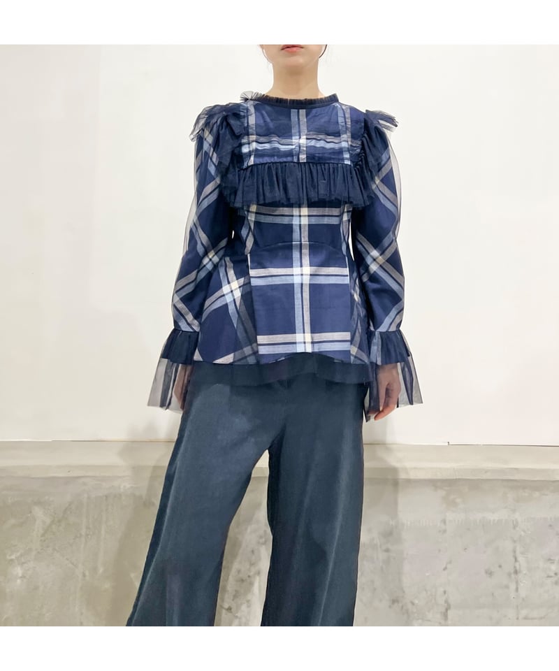  PARTY チェックリボンカットトップス ネイビー ROYAL PARTY（ロイヤルパーティー）の「チェックリボンカットトップス