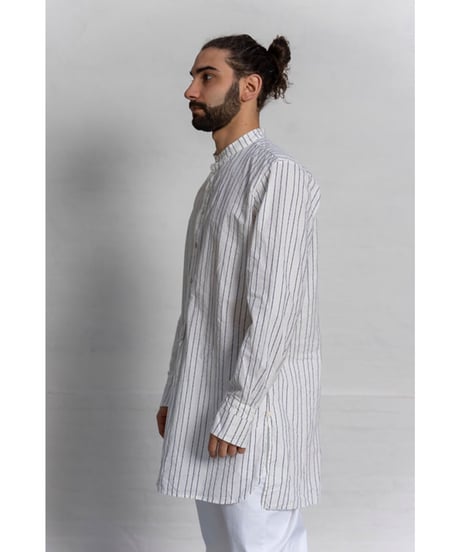 Men'sピンストライプシャツ/HannohWessel/ネイビー