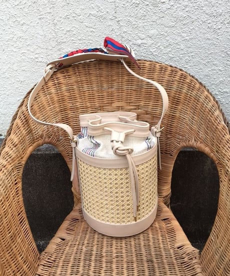 BRADARICONMAEベージュ Linen Vienna Backet Bag with Vintagescarf