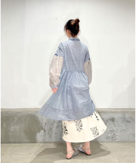 injiriコットン＆袖シルク/ドレス12/Blue