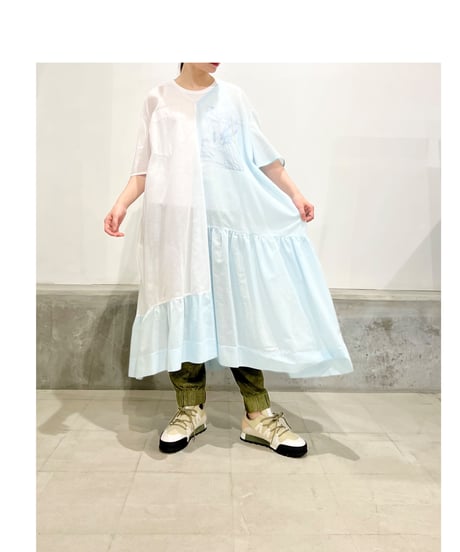 D-due/バイカラーワンピース/ブルー&ホワイト