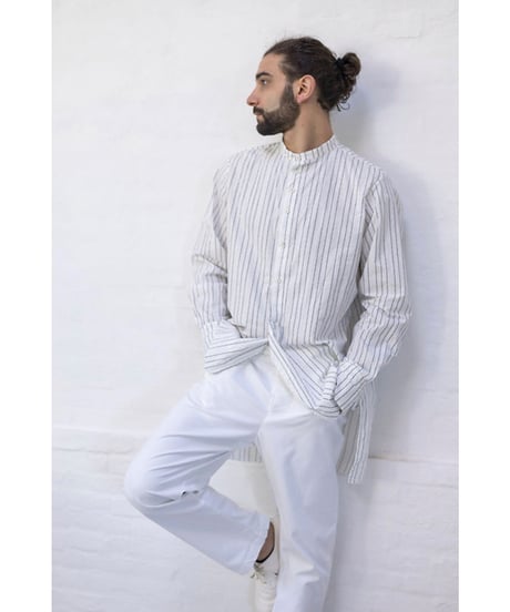 Men'sピンストライプシャツ/HannohWessel/ネイビー