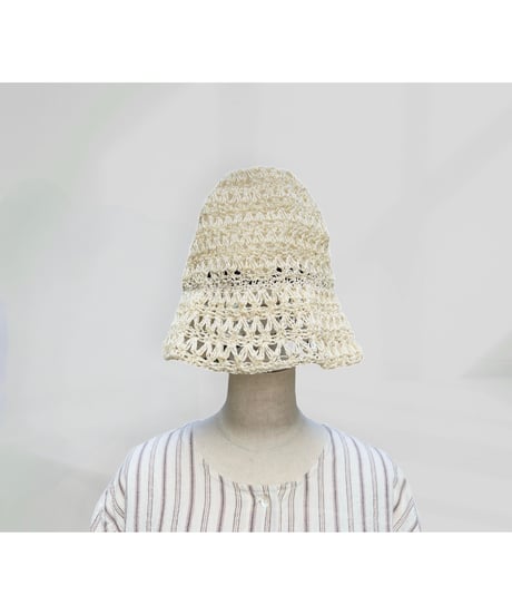 pcnq/ニットクロシェ編みハット/アイボリー