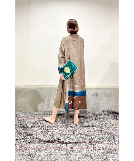 ハンド刺繍ショルダーバッグ/Washed別珍Blue green