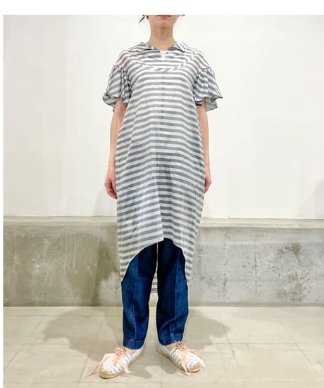 D-due/コットン&シルクワンピース/ブルーボーダー